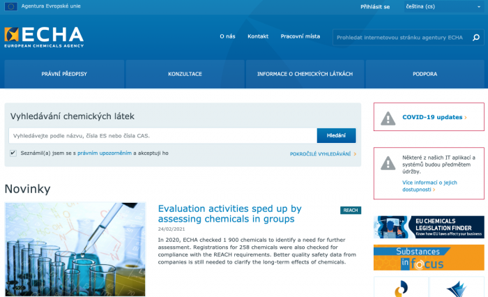 Orientace na stránkách ECHA (webinar)